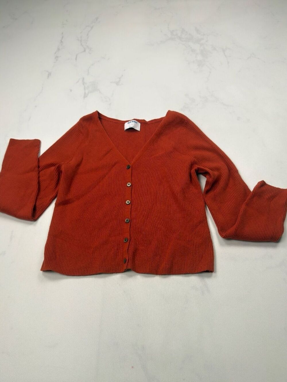 Old Navy Rust Cardigan Sweater 2000s Minimalist Fitted - Womens M